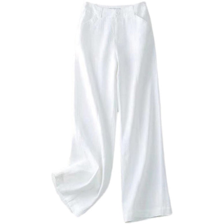 Pantalones anchos de lino y algodón de cintura alta para mujer, estilo retro, con bolsillos y estampados de Buddha Stones