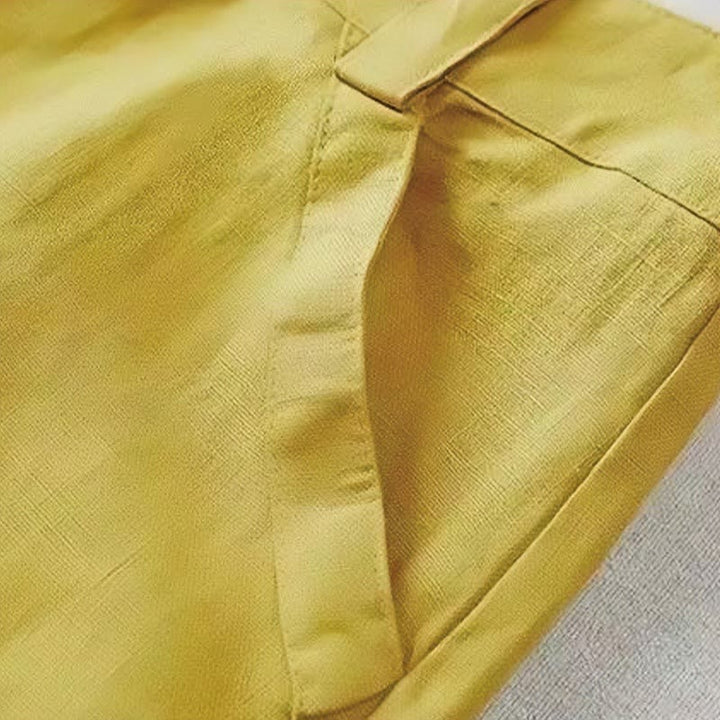 Pantalones anchos de lino y algodón de cintura alta para mujer, estilo retro, con bolsillos y estampados de Buddha Stones