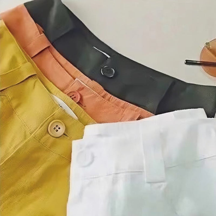 Pantalones anchos de lino y algodón de cintura alta para mujer, estilo retro, con bolsillos y estampados de Buddha Stones