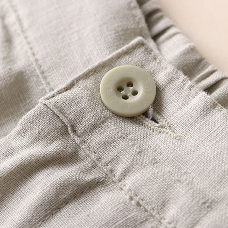 Pantalones anchos de lino y algodón para mujer, de Buddha Stones Commute, de color liso, con cordón ajustable, de largo 7-8, con bolsillos - image 1