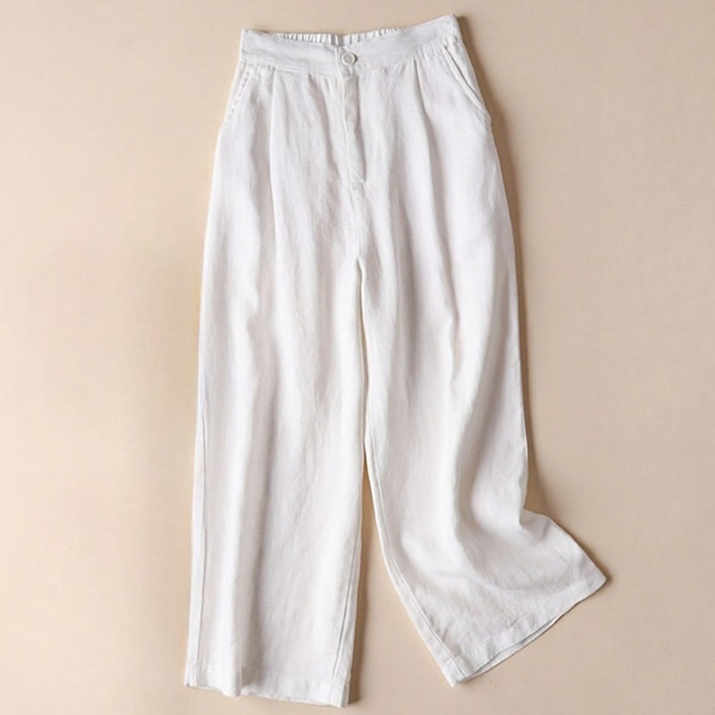 Pantalones de mujer Buddha Stones Commute de color liso, largo 7-8, pierna ancha con bolsillos. - Blanco - US12, UK/AU16, EU44 (3XL) - image 8