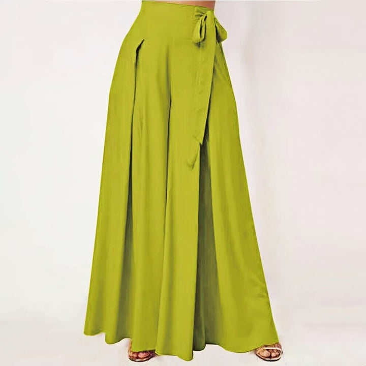 Pantalones anchos con bolsillos y cordón para mujer, estilo retro, informal, de primavera, con Buddha Stones - VerdeAmarillo - US14，UK/AU18，EU46 (2XL) - image 1