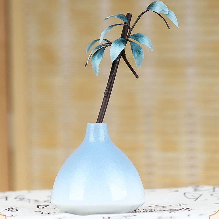 Horquilla suave con hojas de bambú y flores de terciopelo hecha a mano con Buddha Stones