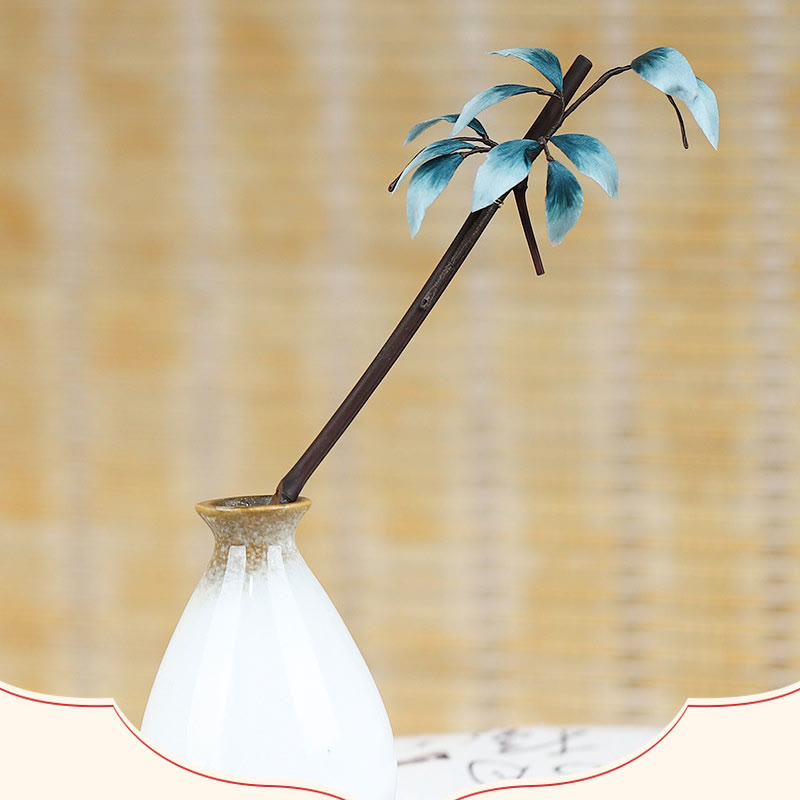 Horquilla suave con hojas de bambú y flores de terciopelo hecha a mano con Buddha Stones