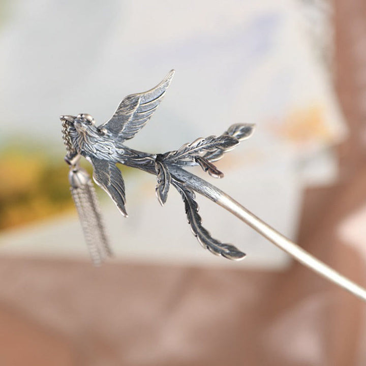 Horquilla protectora con borlas de fénix en plata de ley 925 con Buddha Stones - image 2