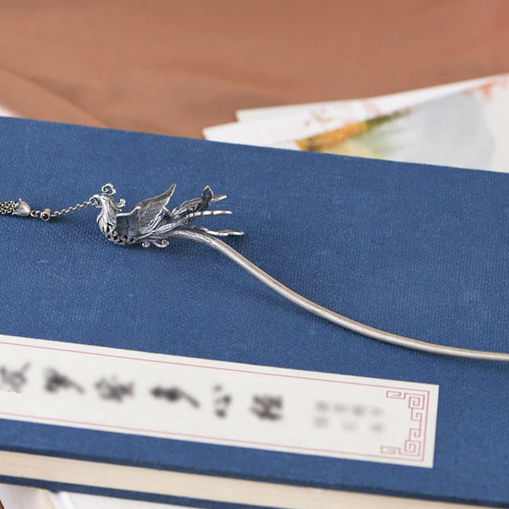 Horquilla protectora con borlas de fénix en plata de ley 925 con Buddha Stones - image 3