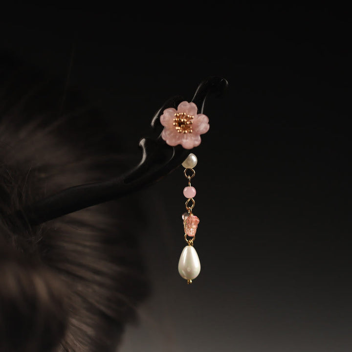 Horquilla con bendición de mariposa, flor de ébano y Buddha Stones