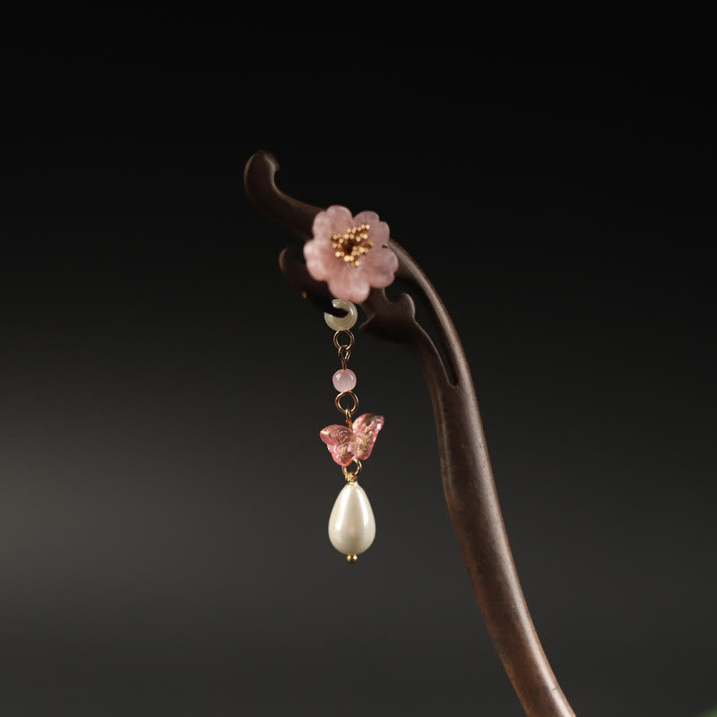 Horquilla con bendición de mariposa, flor de ébano y Buddha Stones