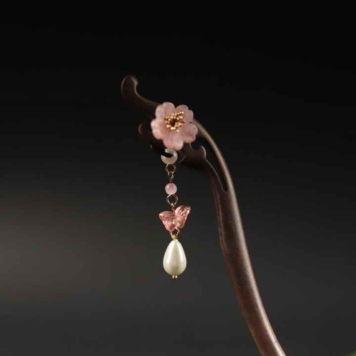 Horquilla con bendición de mariposa, flor de ébano y Buddha Stones