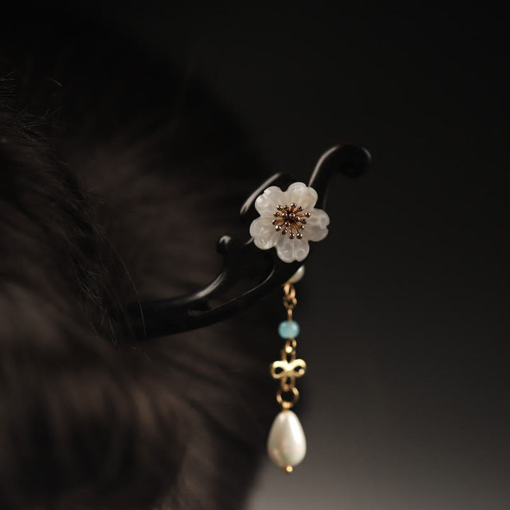 Horquilla con bendición de mariposa, flor de ébano y Buddha Stones