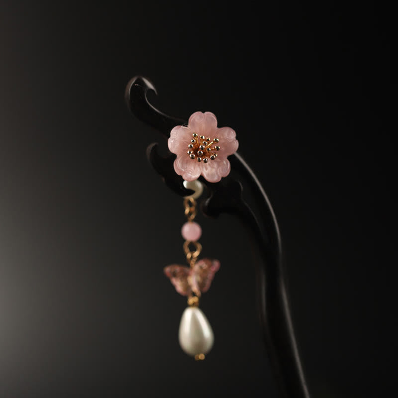 Horquilla con bendición de mariposa, flor de ébano y Buddha Stones