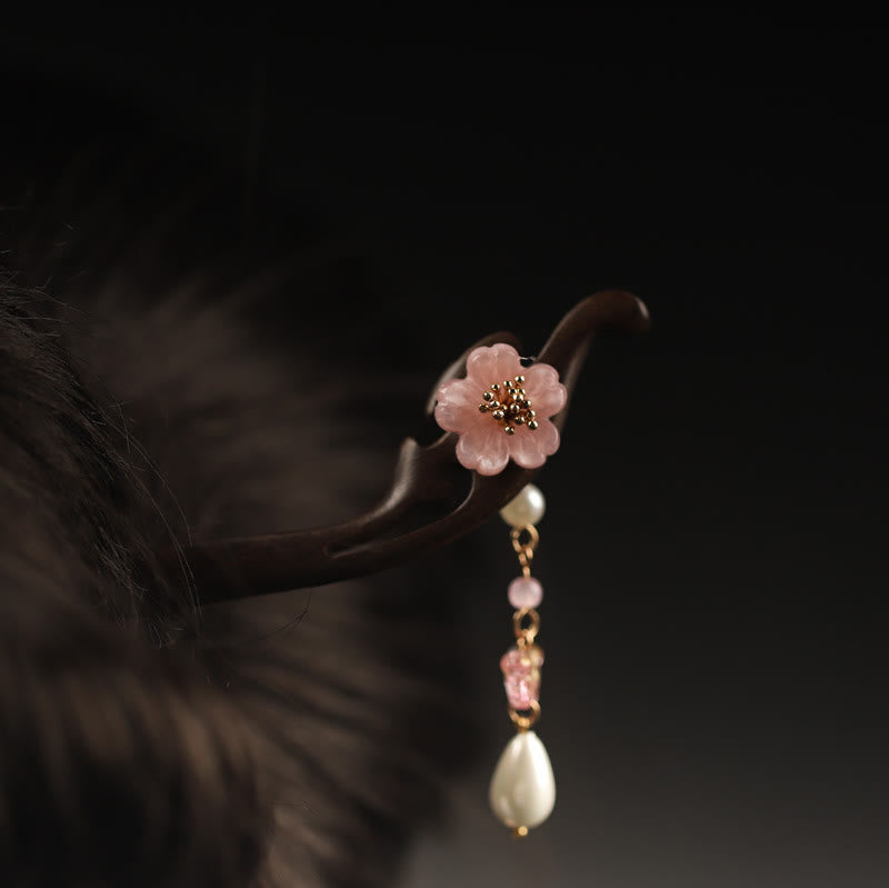 Horquilla con bendición de mariposa, flor de ébano y Buddha Stones
