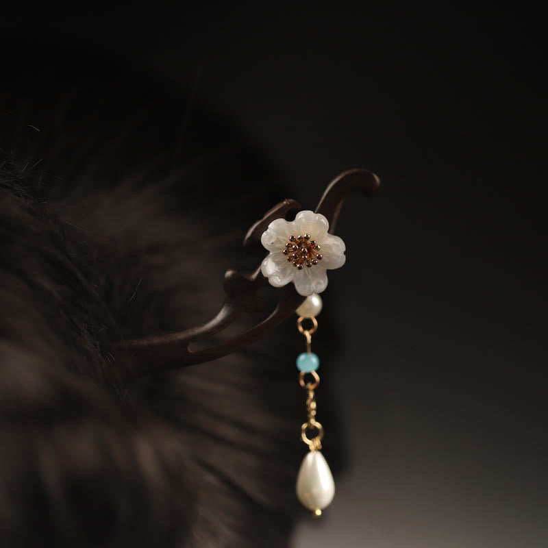 Horquilla con bendición de mariposa, flor de ébano y Buddha Stones