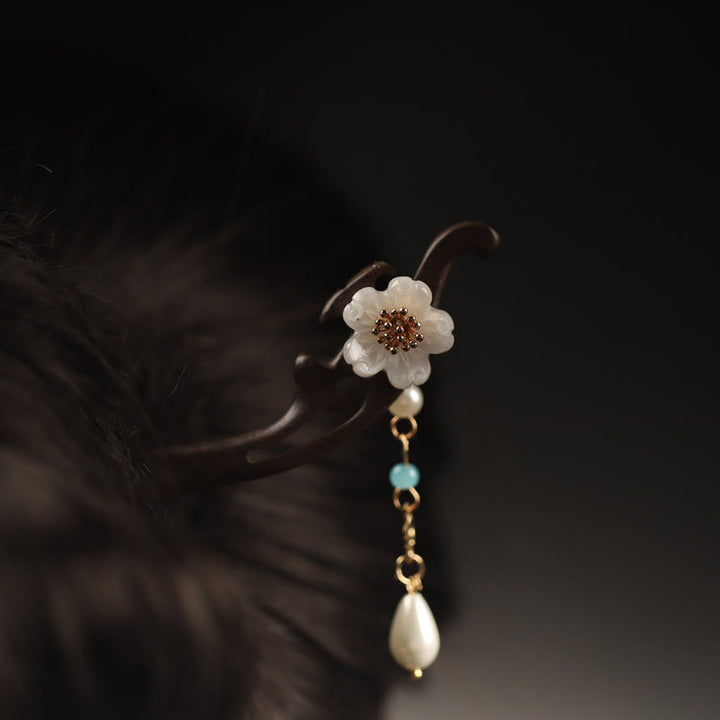 Horquilla con bendición de mariposa, flor de ébano y Buddha Stones