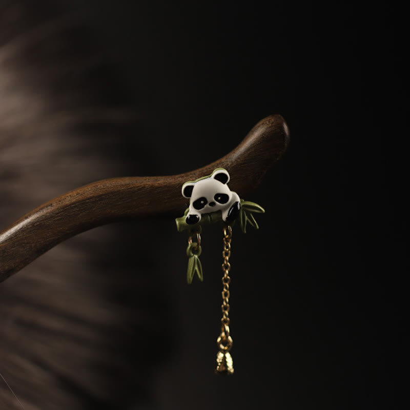 Horquilla con borla de bambú, panda y ébano con Buddha Stones