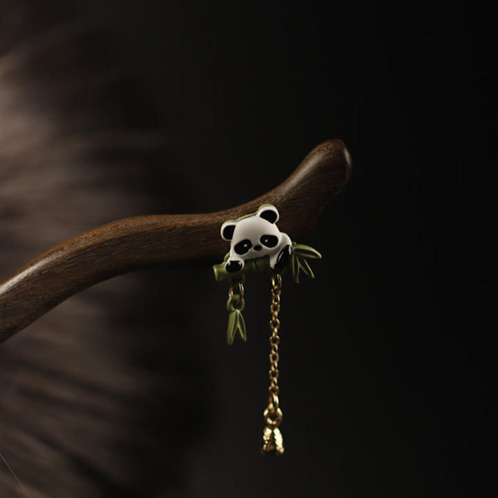 Horquilla con borla de bambú, panda y ébano con Buddha Stones