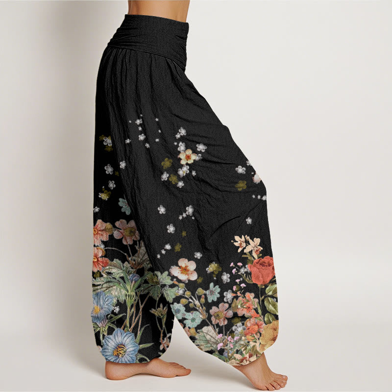 Pantalones bombachos de mujer con cintura elástica, de algodón con estampado de flores y piedras de Buddha Stones. - image 2