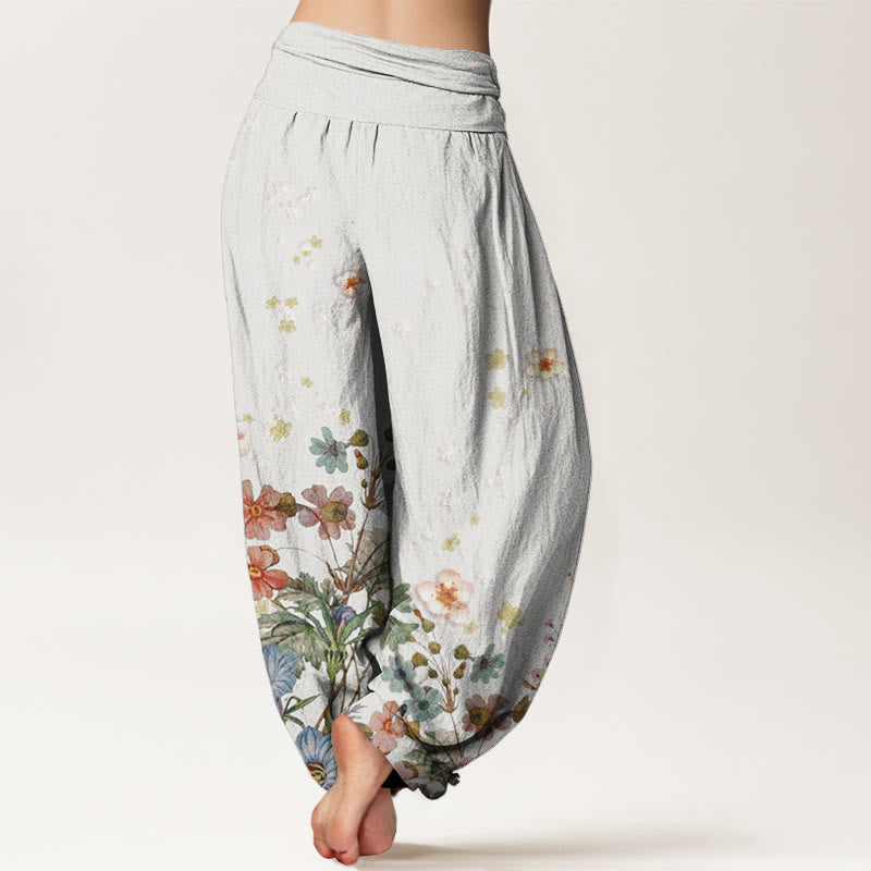 Pantalones bombachos de mujer con cintura elástica, de algodón con estampado de flores y piedras de Buddha Stones. - image 8