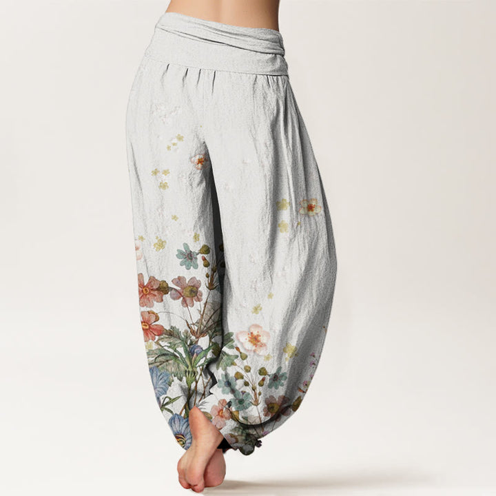 Pantalones bombachos de mujer con cintura elástica, de algodón con estampado de flores y piedras de Buddha Stones. - image 8
