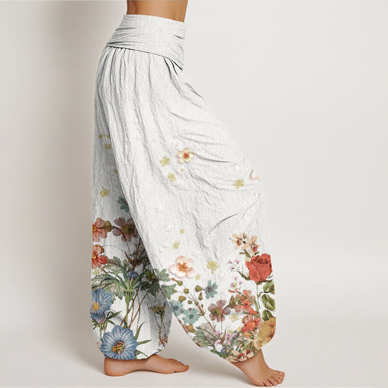 Pantalones bombachos de mujer con cintura elástica, de algodón con estampado de flores y piedras de Buddha Stones. - image 9