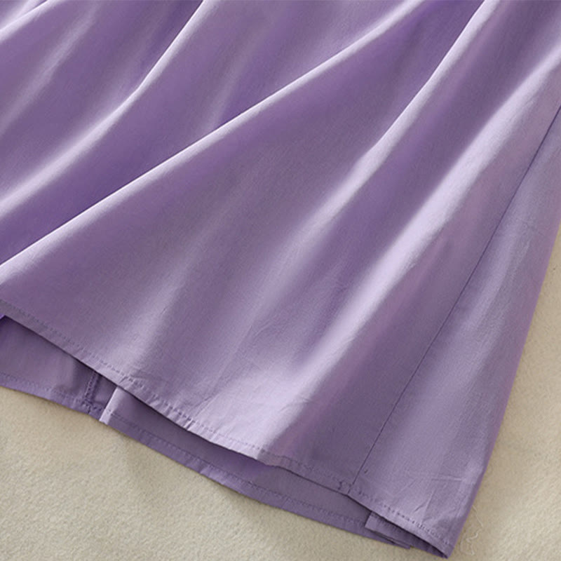 Vestido midi de lino y algodón con cuello en V, media manga y bolsillos, bordado de orquídeas de verano con Buddha Stones - image 11