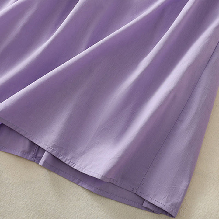 Vestido midi de lino y algodón con cuello en V, media manga y bolsillos, bordado de orquídeas de verano con Buddha Stones - image 11