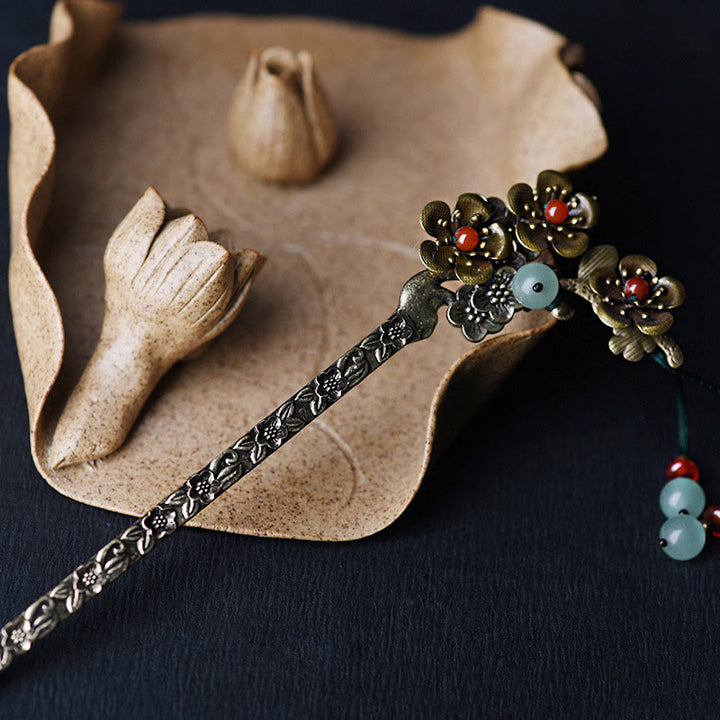 Horquilla relajante con flores de aleación de ágata roja y aventurina verde de Buddha Stones