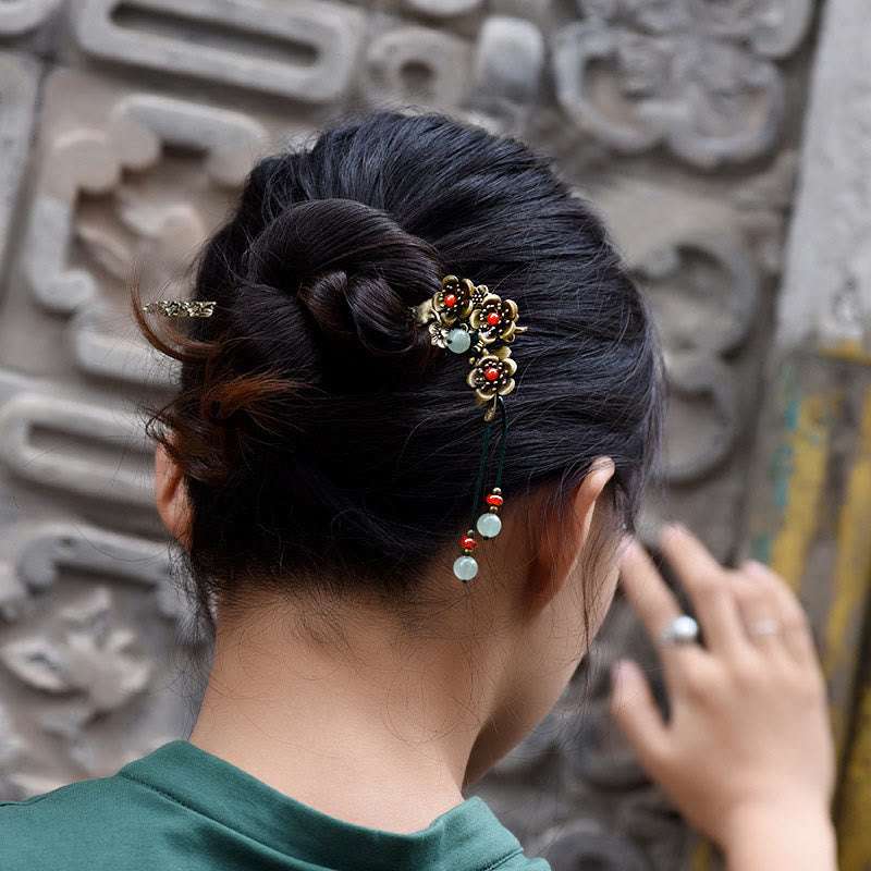 Horquilla relajante con flores de aleación de ágata roja y aventurina verde de Buddha Stones