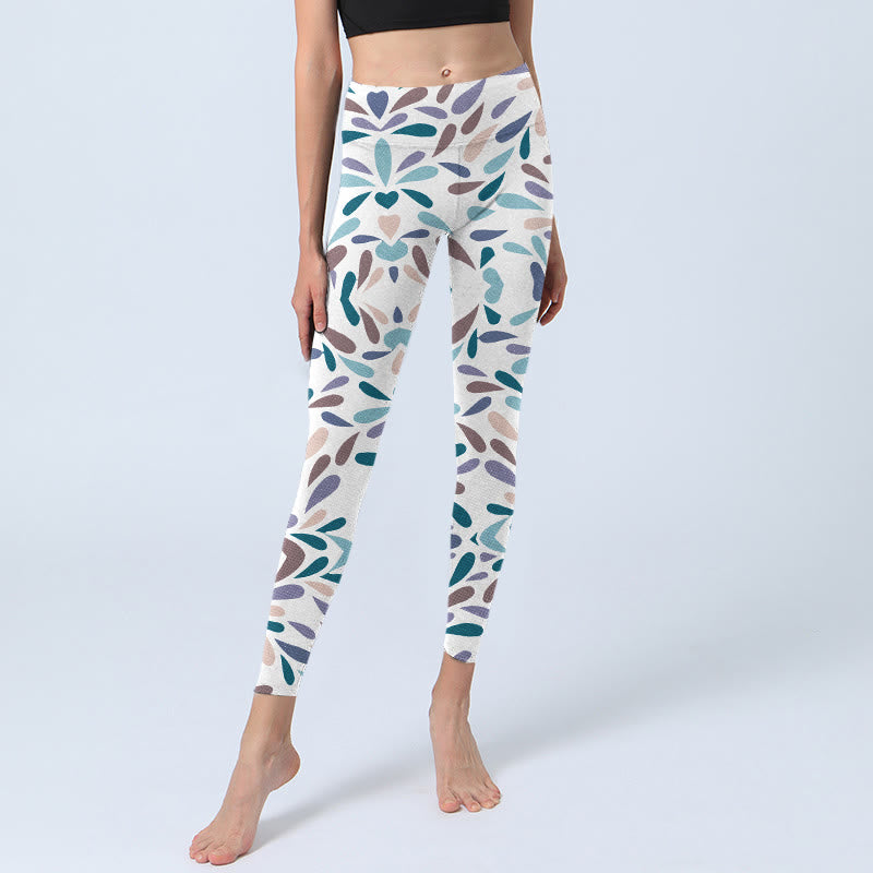 Leggings de yoga para mujer con estampado de bloques multicolor y Buddha Stones en blanco - image 6