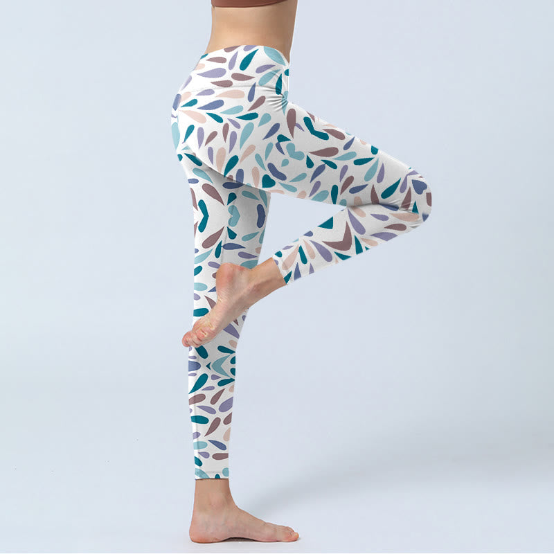 Leggings de yoga para mujer con estampado de bloques multicolor y Buddha Stones en blanco - image 3