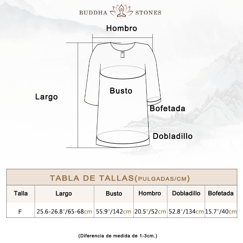 Buddha Stones Camiseta Casual de Manga Corta de Algodón y Lino de Ramio - image 3