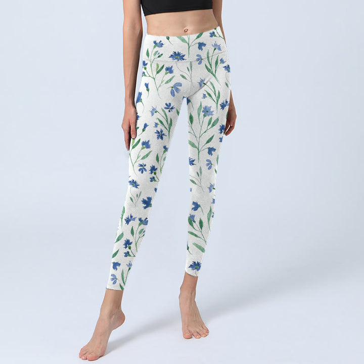 Leggings de yoga para mujer con estampado de hojas y flores blancas y Buddha Stones - image 5
