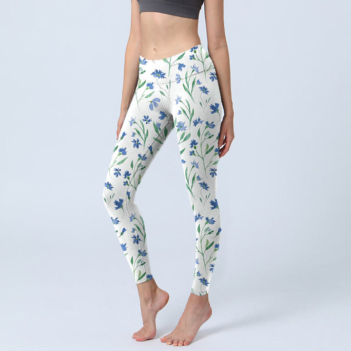 Leggings de yoga para mujer con estampado de hojas y flores blancas y Buddha Stones - AliceBlue - US18，UK/AU22，EU50 (4XL) - image 1