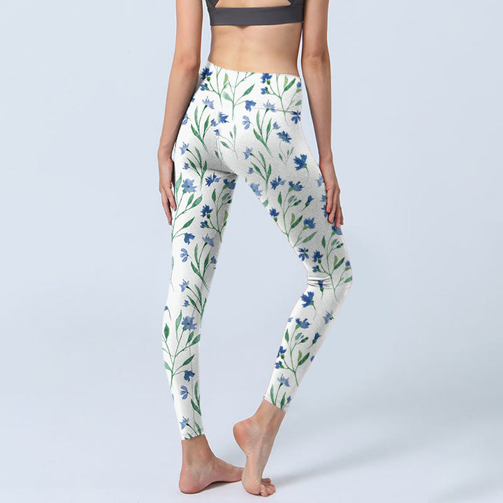 Leggings de yoga para mujer con estampado de hojas y flores blancas y Buddha Stones - image 5