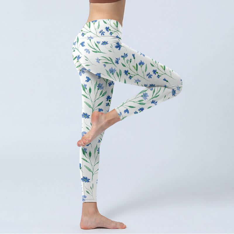 Leggings de yoga para mujer con estampado de hojas y flores blancas y Buddha Stones - image 4