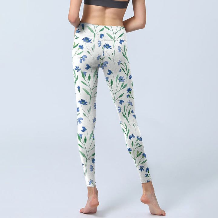Leggings de yoga para mujer con estampado de hojas y flores blancas y Buddha Stones - image 6
