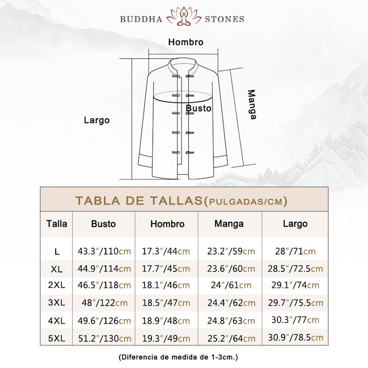Buddha Stones , chaqueta, camisa y bolsillos, con botones de rana dorada y grulla blanca