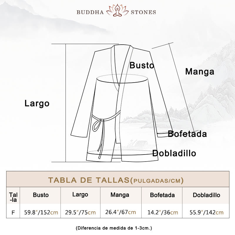 Abrigo con diseño de cordones y teñido anudado con Buddha Stones , chaqueta con parte delantera abierta para meditación Zen