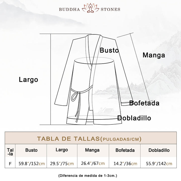 Abrigo con diseño de cordones y teñido anudado con Buddha Stones , chaqueta con parte delantera abierta para meditación Zen