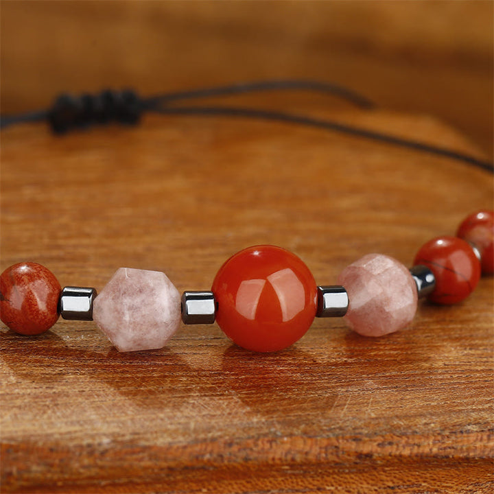 Pulsera positiva con Buddha Stones " Cree que puedes", cornalina, jaspe rojo, hematita y piedra solar