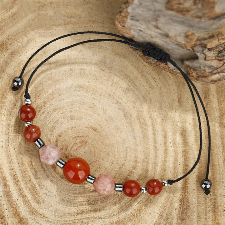 Pulsera positiva con Buddha Stones " Cree que puedes", cornalina, jaspe rojo, hematita y piedra solar