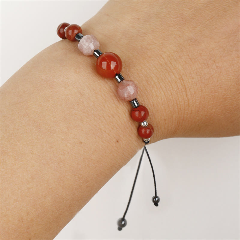 Pulsera positiva con Buddha Stones " Cree que puedes", cornalina, jaspe rojo, hematita y piedra solar
