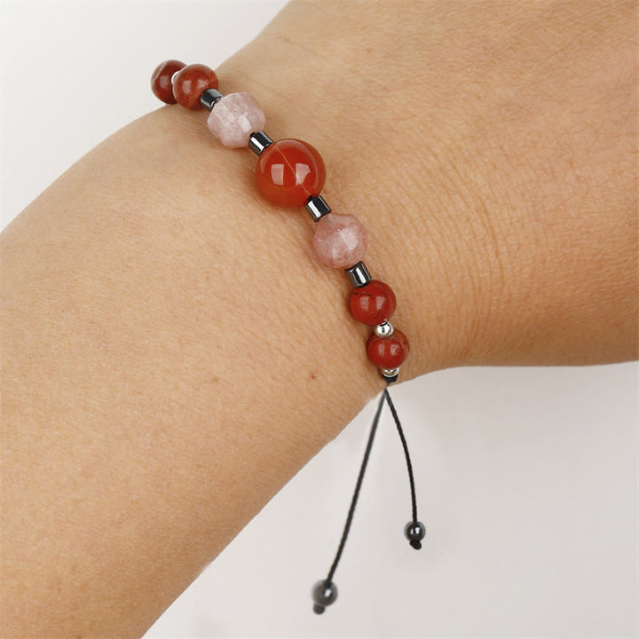 Pulsera positiva con Buddha Stones " Cree que puedes", cornalina, jaspe rojo, hematita y piedra solar