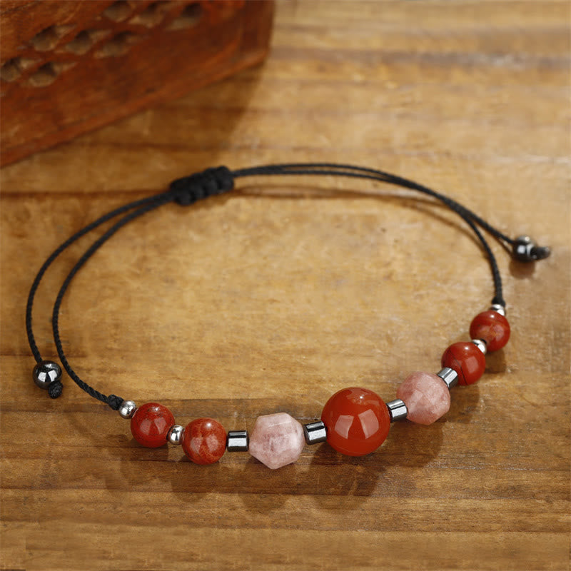 Pulsera positiva con Buddha Stones " Cree que puedes", cornalina, jaspe rojo, hematita y piedra solar