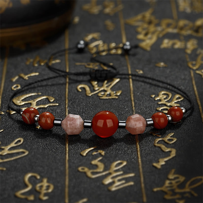 Pulsera positiva con Buddha Stones " Cree que puedes", cornalina, jaspe rojo, hematita y piedra solar