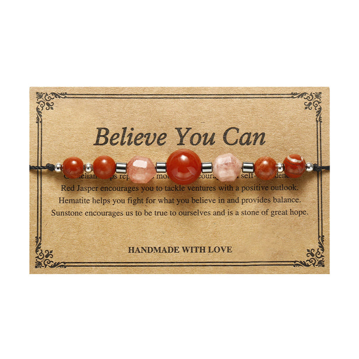 Pulsera positiva con Buddha Stones " Cree que puedes", cornalina, jaspe rojo, hematita y piedra solar