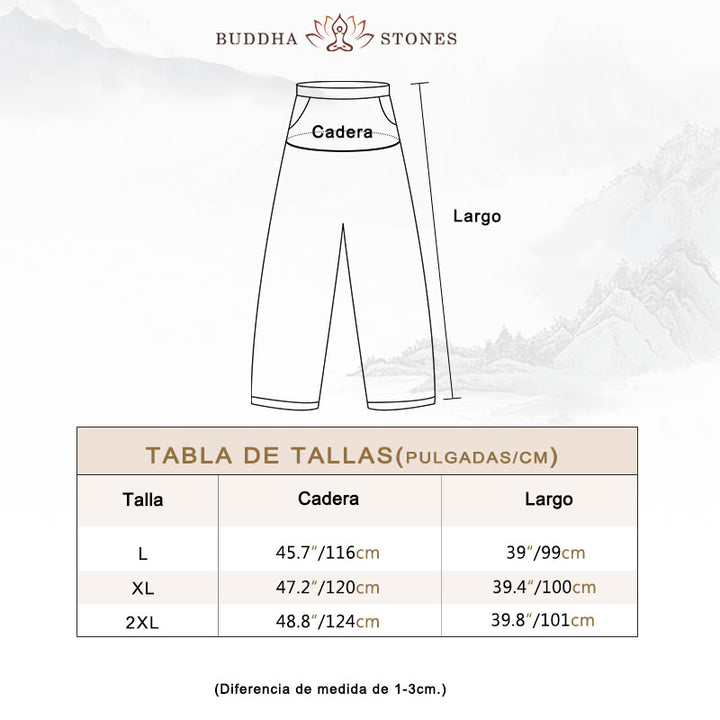 Pantalones de lino y algodón de color liso para mujer con bolsillos y Buddha Stones - image 3