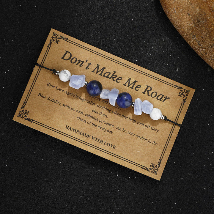 Pulsera de protección de Buddha Stones " No me hagas rugir", ágata morada, ágata de encaje azul y sodalita azul