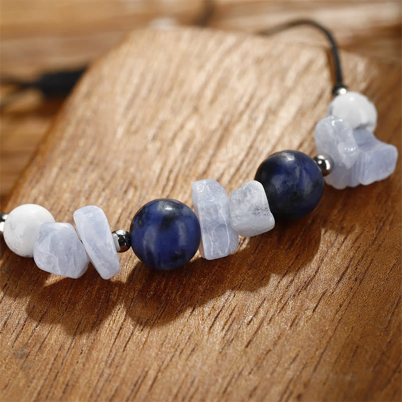 Pulsera de protección de Buddha Stones " No me hagas rugir", ágata morada, ágata de encaje azul y sodalita azul