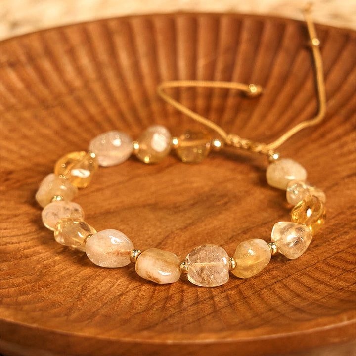 Pulsera de la felicidad con hilo trenzado de citrino y forma irregular con Buddha Stones